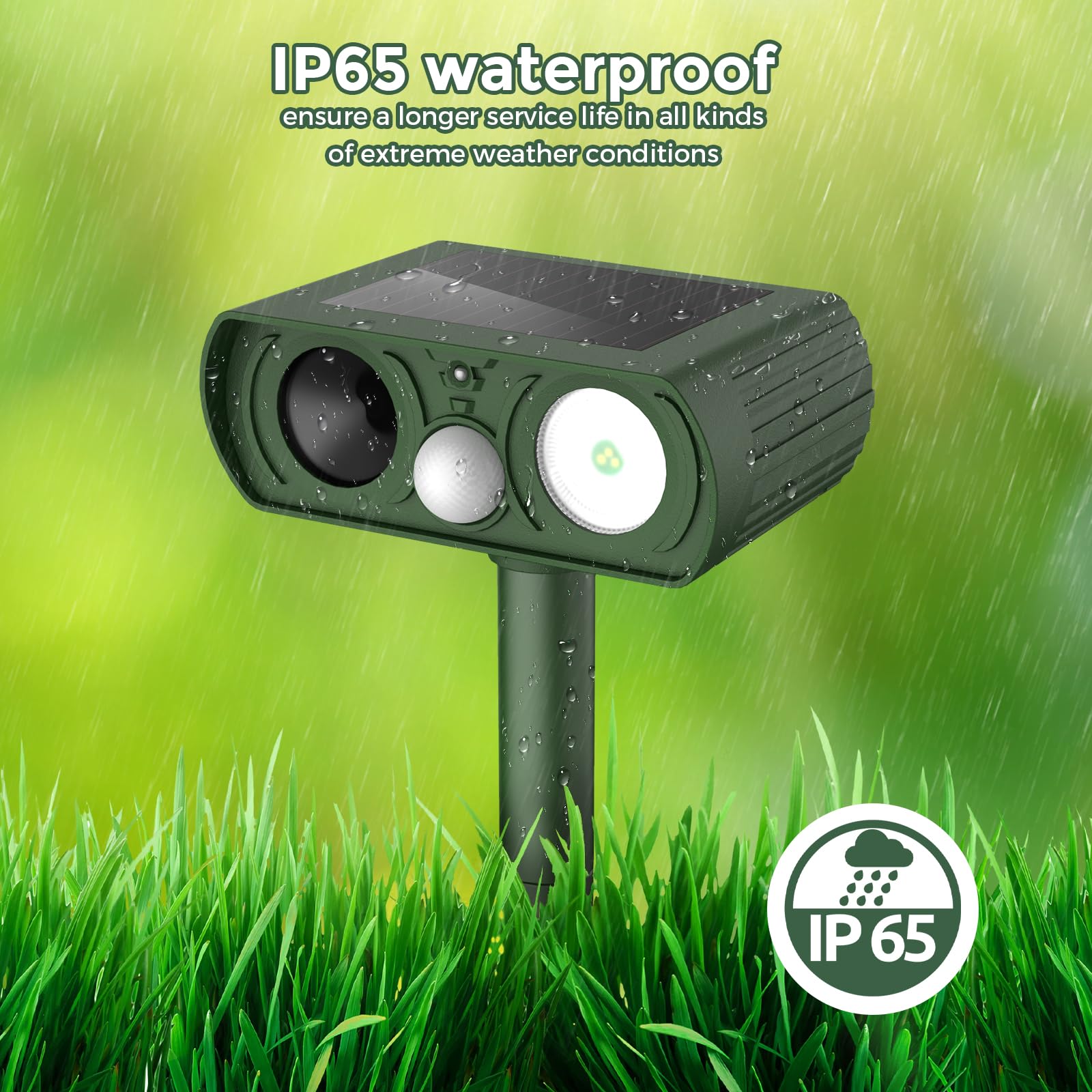 Upgraded Solar Ultrasonic Animal Repellent Outdoor, Deer Repellent Devices Squirrel Cat Raccoon Rabbit Dog Deterrent, Keep Skunk Away Motion Detection with Flash Light for Yard Garden Lawn 2PACKGreen
