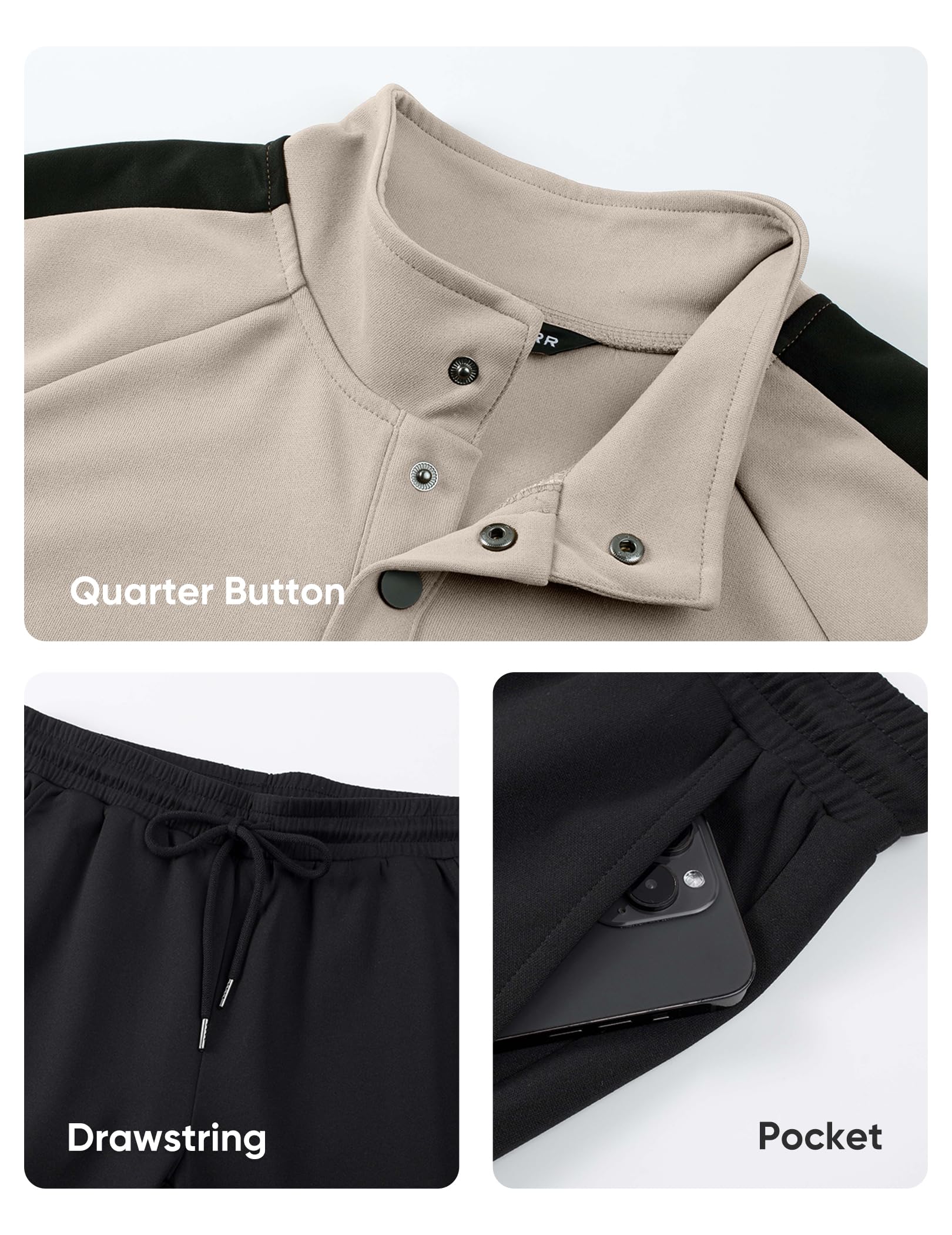 JMIERR Men's 2 Piece Casual Outfits Quarter Button Lightweight Sweatshirt Tracksuit & Joggers Sweatpants Sweatsuit Set