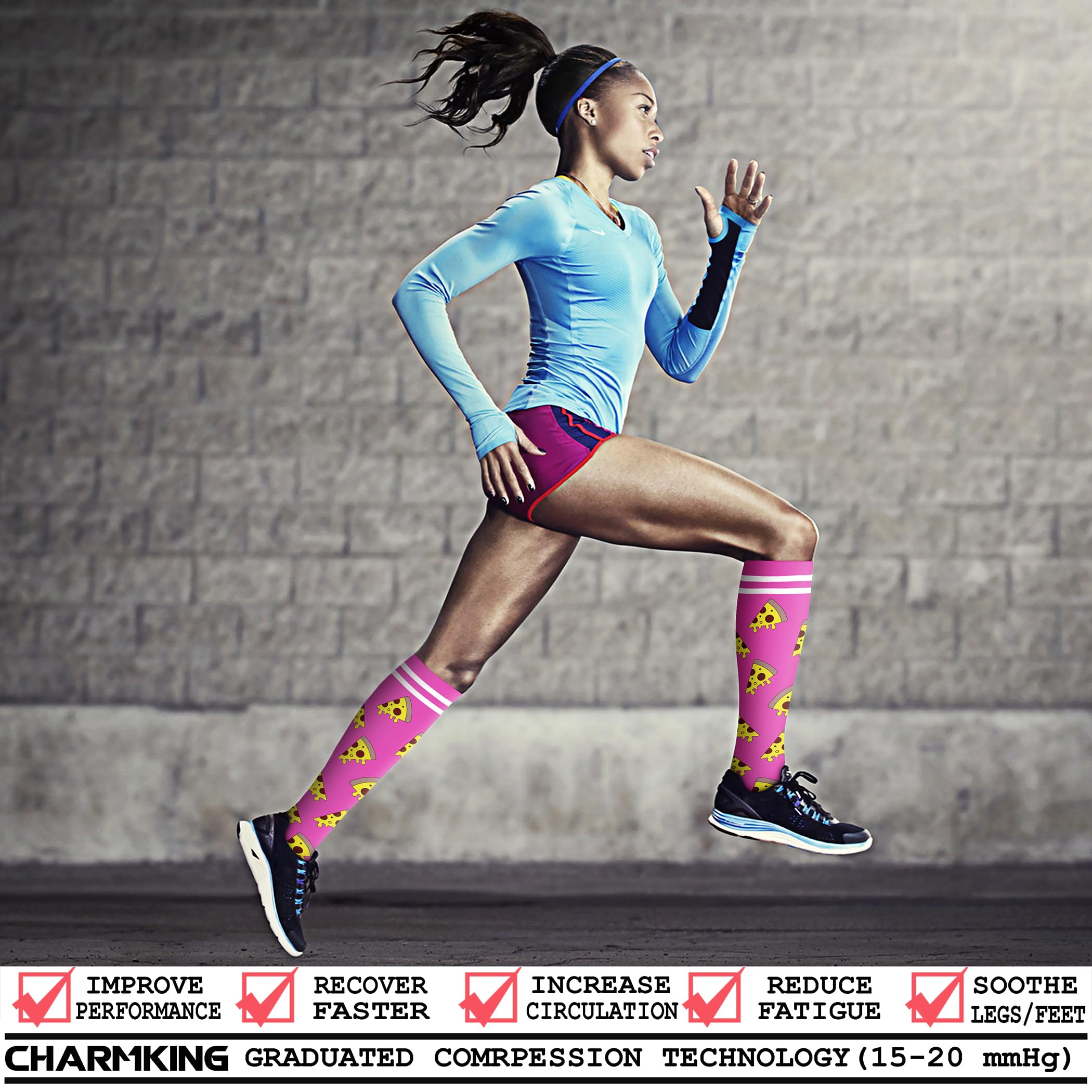CHARMKING Compression Socks for Women & Men Circulation (8 Pairs) 15-20 mmHg is Best Support for Athletic Running,Cycling
