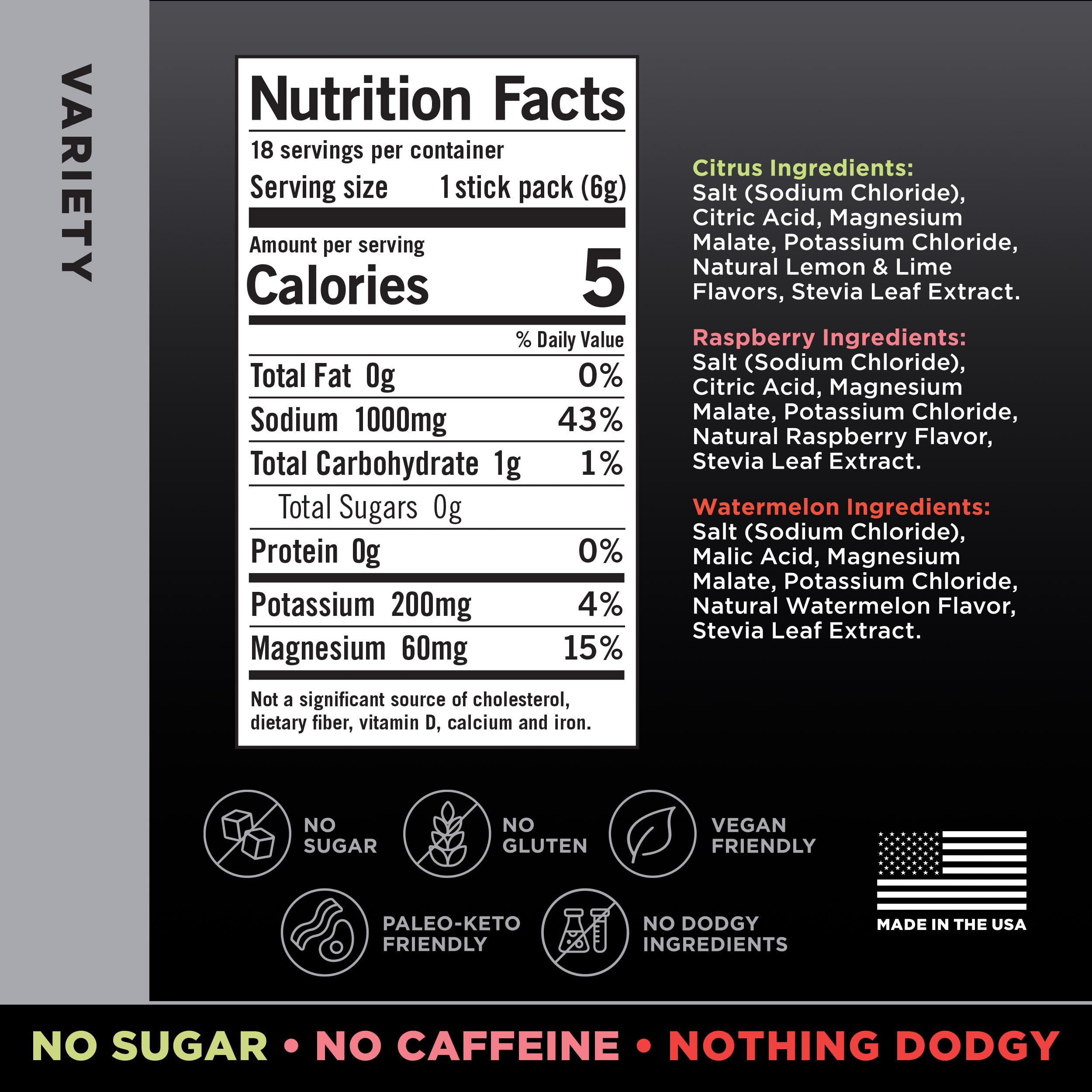 LMNT Zero Sugar Electrolytes - Variety Pack Bundle | Drink Mix | 18-Count