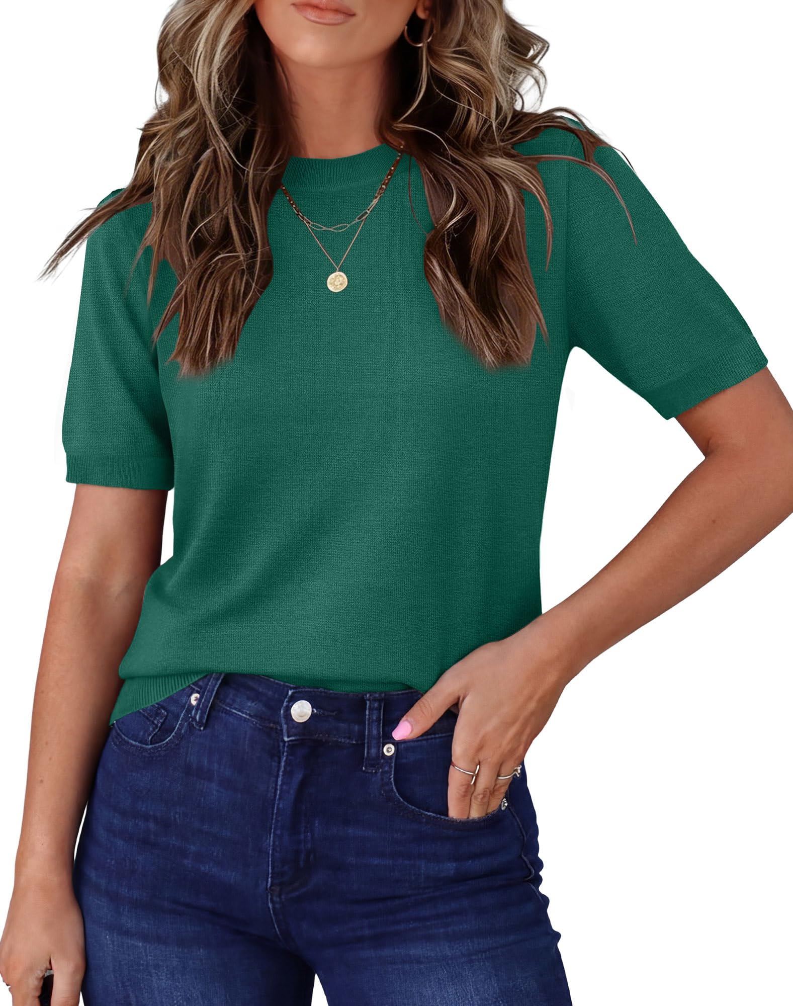 RUMIA Short Sleeve Sweaters for Women Lightweight Loose Business Casual Tops (XS-XXL)