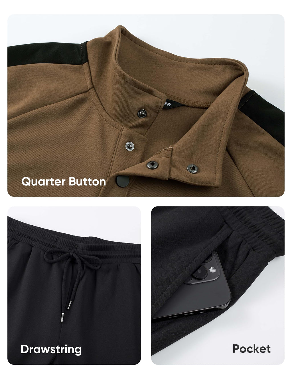 JMIERR Men's 2 Piece Casual Outfits Quarter Button Lightweight Sweatshirt Tracksuit & Joggers Sweatpants Sweatsuit Set