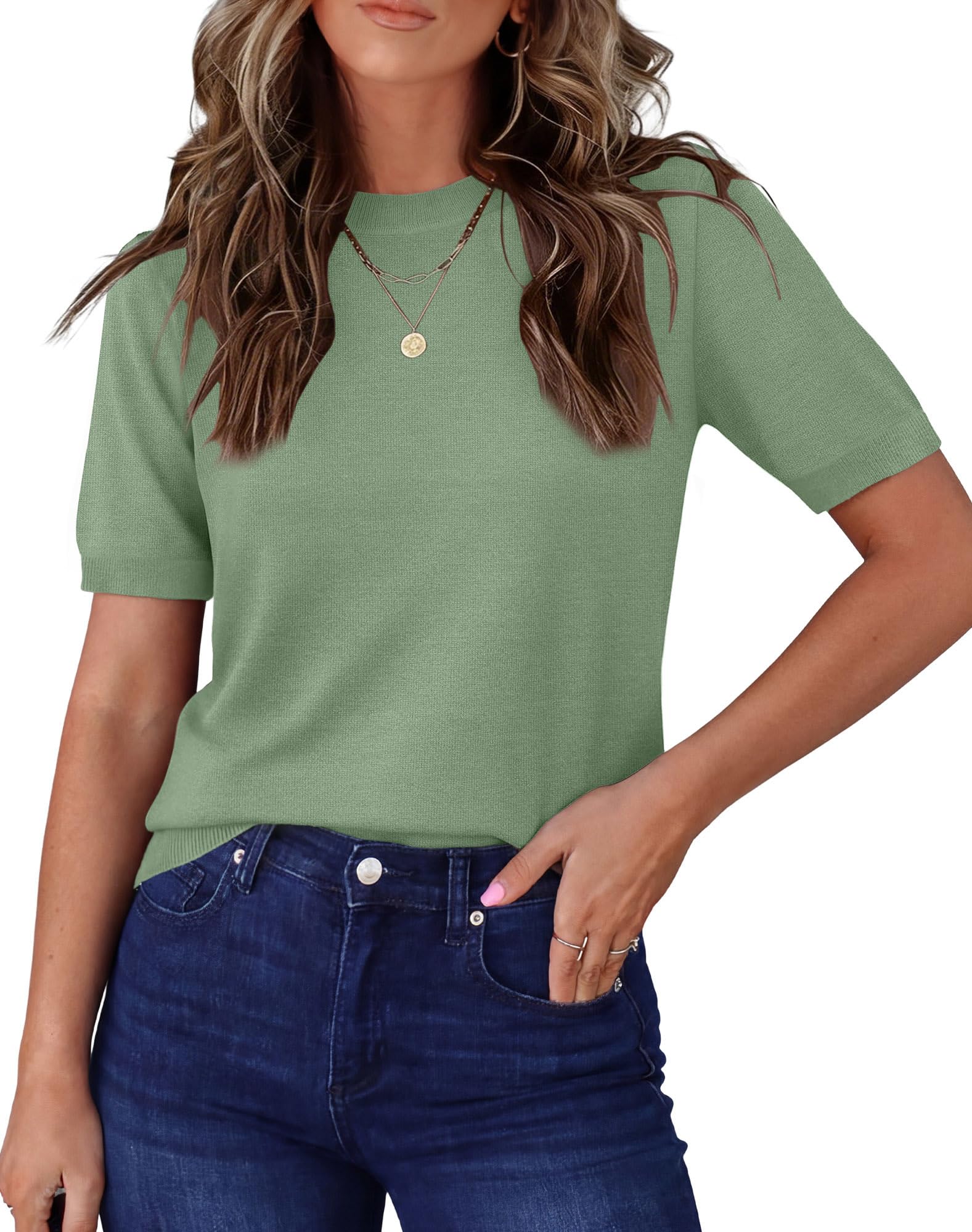 RUMIA Short Sleeve Sweaters for Women Lightweight Loose Business Casual Tops (XS-XXL)