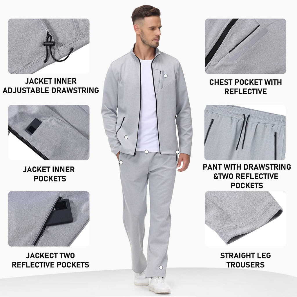 MoFiz Men's Tracksuits Set Long Sleeve Causal Full Zip Running Sports Sweatsuit For Men 2 Piece Outfits