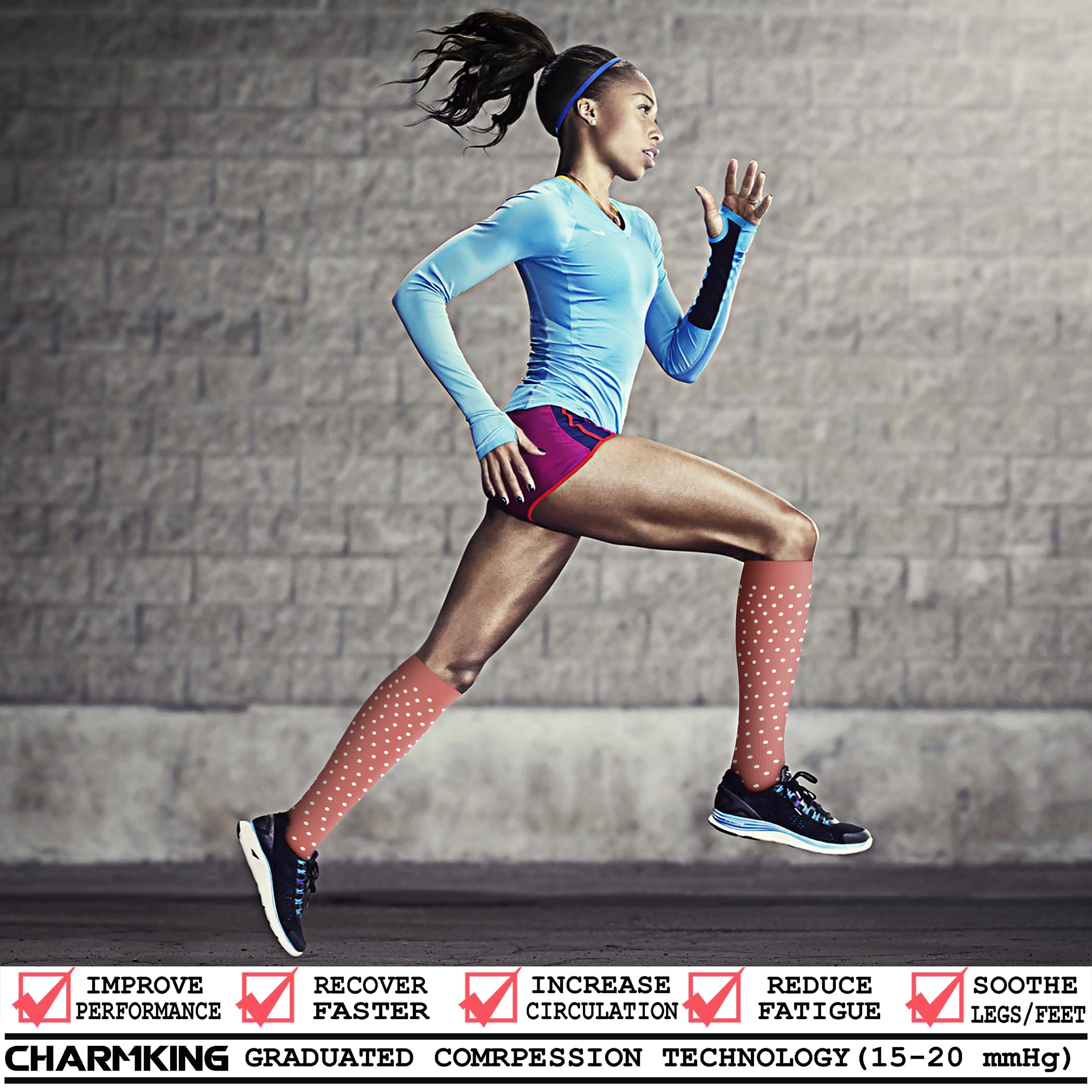 CHARMKING Compression Socks for Women & Men Circulation (8 Pairs) 15-20 mmHg is Best Support for Athletic Running,Cycling