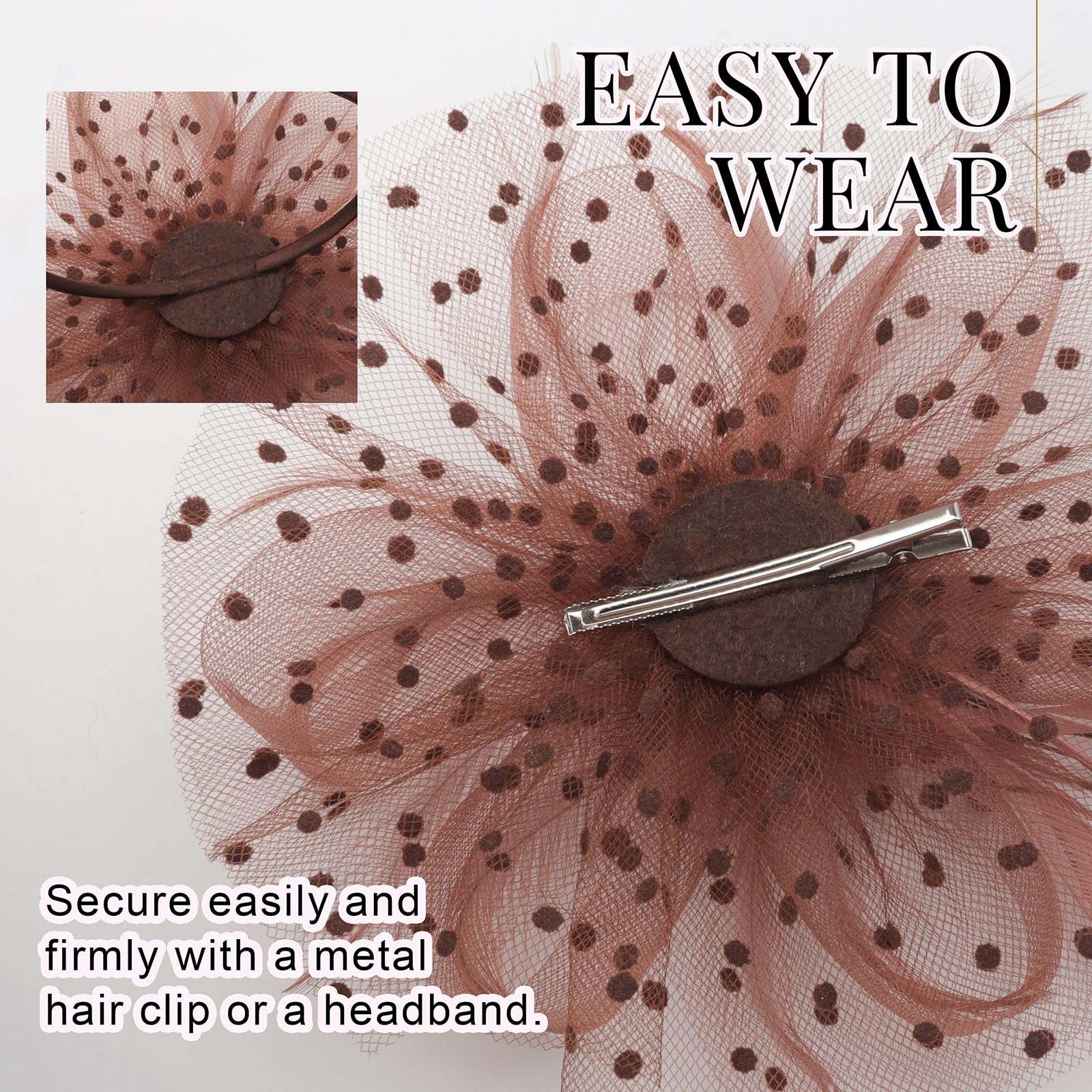 DRESHOW Fascinators Hat Flower Mesh Ribbons Feathers on a Headband and a Clip Tea Party Headwear for Girls and Women