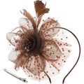 DRESHOW Fascinators Hat Flower Mesh Ribbons Feathers on a Headband and a Clip Tea Party Headwear for Girls and Women