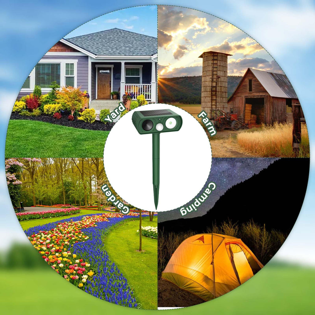 Upgraded Solar Ultrasonic Animal Repellent Outdoor, Deer Repellent Devices Squirrel Cat Raccoon Rabbit Dog Deterrent, Keep Skunk Away Motion Detection with Flash Light for Yard Garden Lawn 2PACKGreen