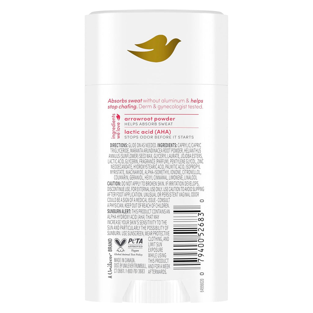 Dove Whole Body Deo Aluminum Free Anti-Chafe Deodorant Stick for Women Berry Blush 2.4 oz