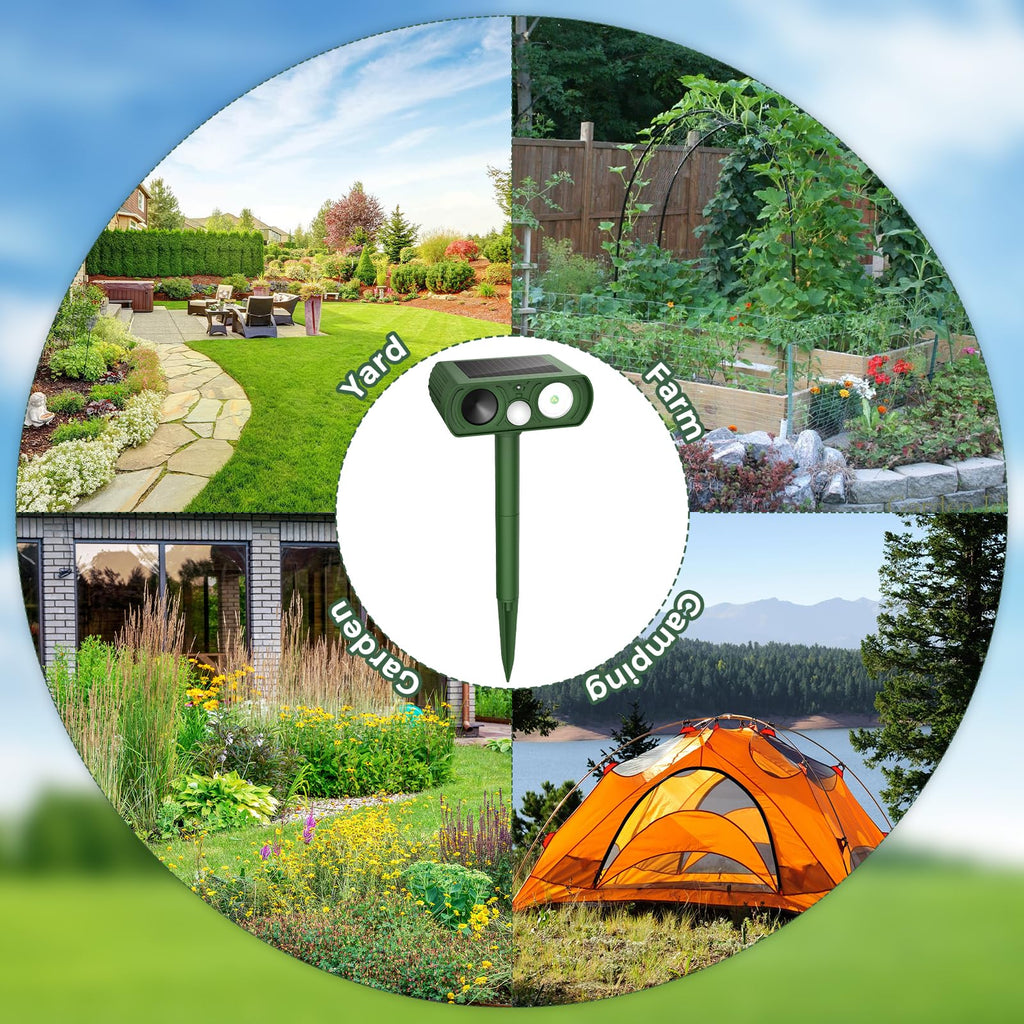Upgraded Solar Ultrasonic Animal Repellent Outdoor, Deer Repellent Devices Squirrel Cat Raccoon Rabbit Dog Deterrent, Keep Skunk Away Motion Detection with Flash Light for Yard Garden Lawn 2PACKGreen