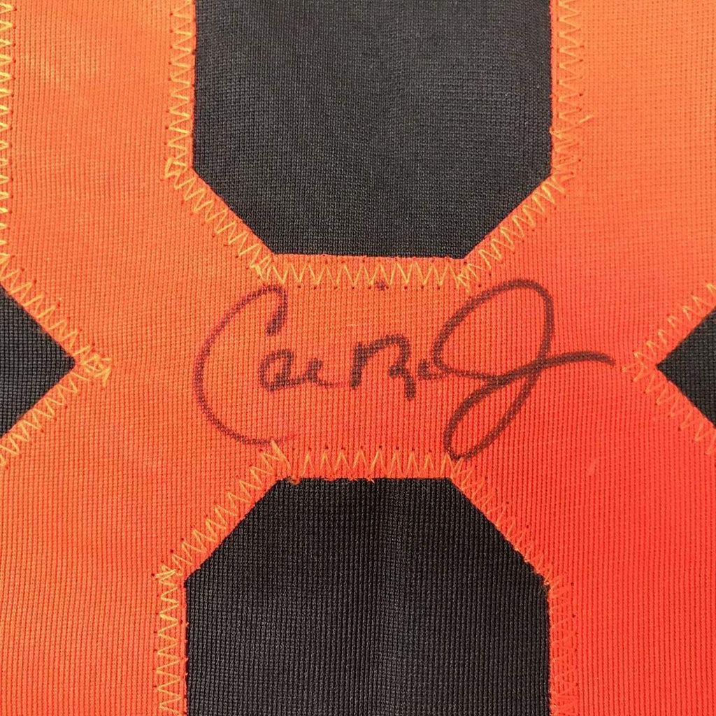 Framed Autographed/Signed Cal Ripken Jr. 35x39 Baltimore Black Baseball Jersey JSA COA