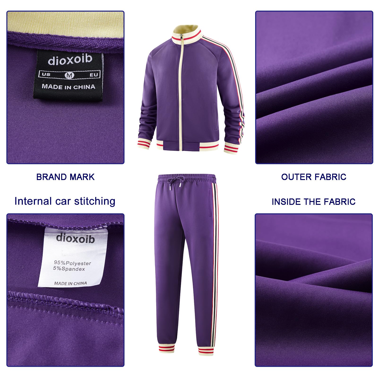 dioxoib Men Track Suits Sets Long Sleeve Full-zip Sweatsuit Active Jackets and Pants 2 Piece Outfits