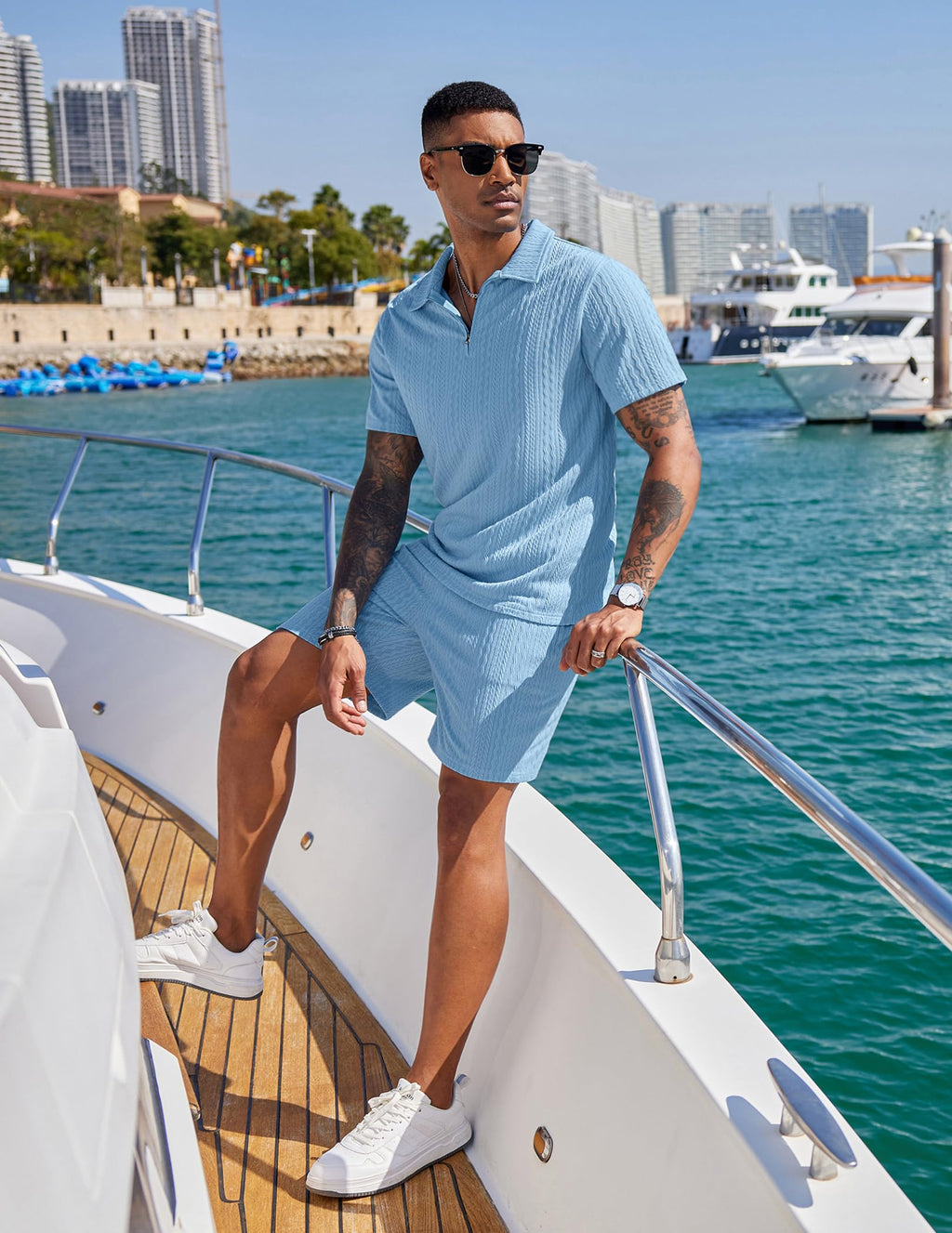 COOFANDY Men's 2 Pieces Outfits Casual Quarter Zip Polo Shirt and Shorts Set Athletic Jogging Summer Tracksuit