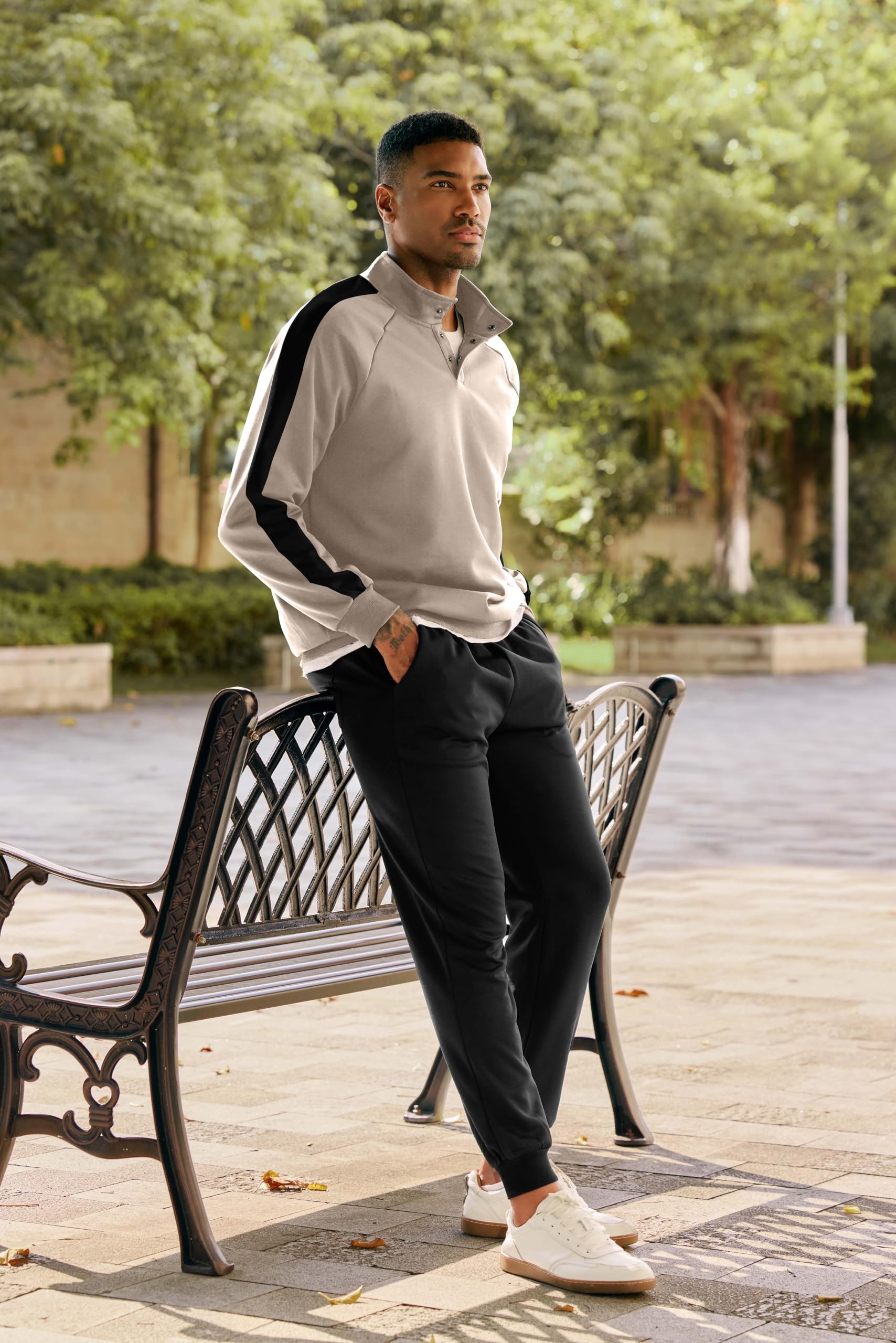 JMIERR Men's 2 Piece Casual Outfits Quarter Button Lightweight Sweatshirt Tracksuit & Joggers Sweatpants Sweatsuit Set