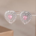 Blush Heart Crystal Stud Earrings Silver Tone Brass Women Elegant Wedding Party Fashion Jewelry Sparkling