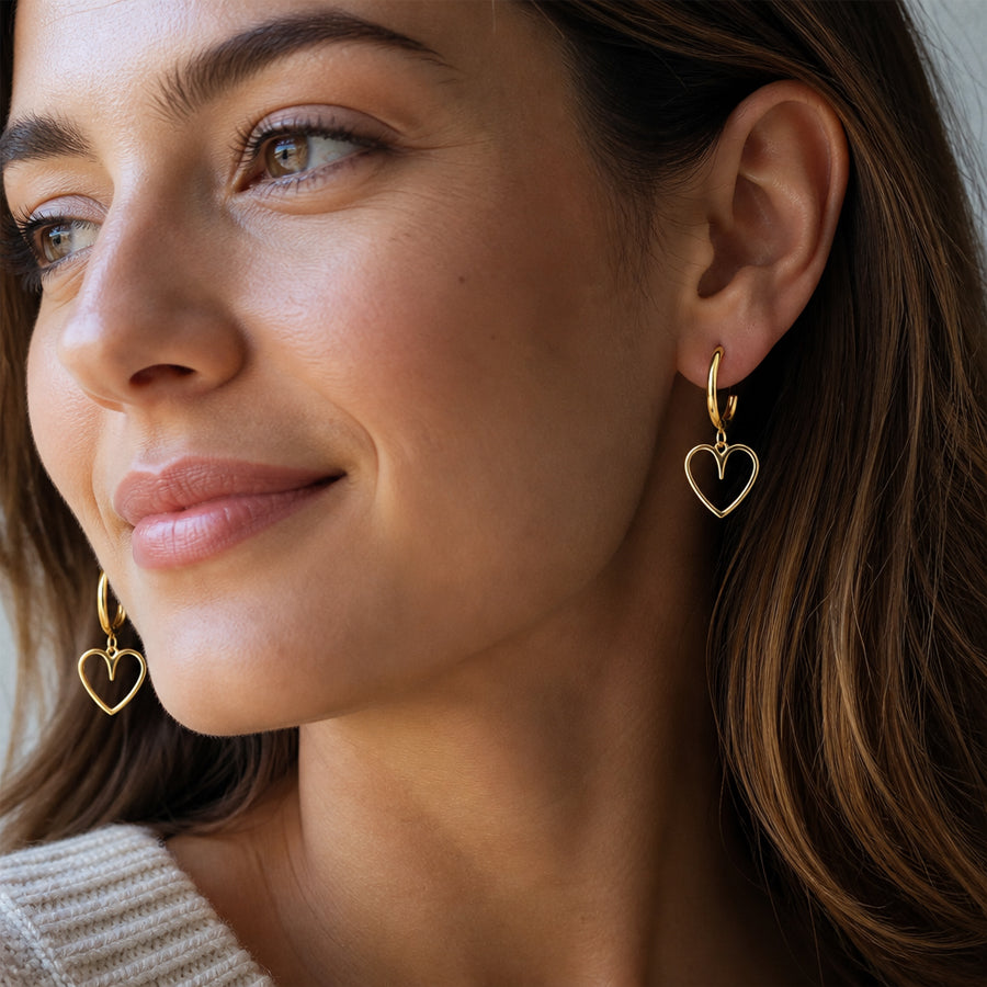 Stainless Steel Gold Silver Two Tone Huggie Hoop Earrings Hollow Open Cut Out Heart Dangle Drop Earrings Minimalist Charm Earrings For Women Daily Fashion Dropshipping Jewelry Gift