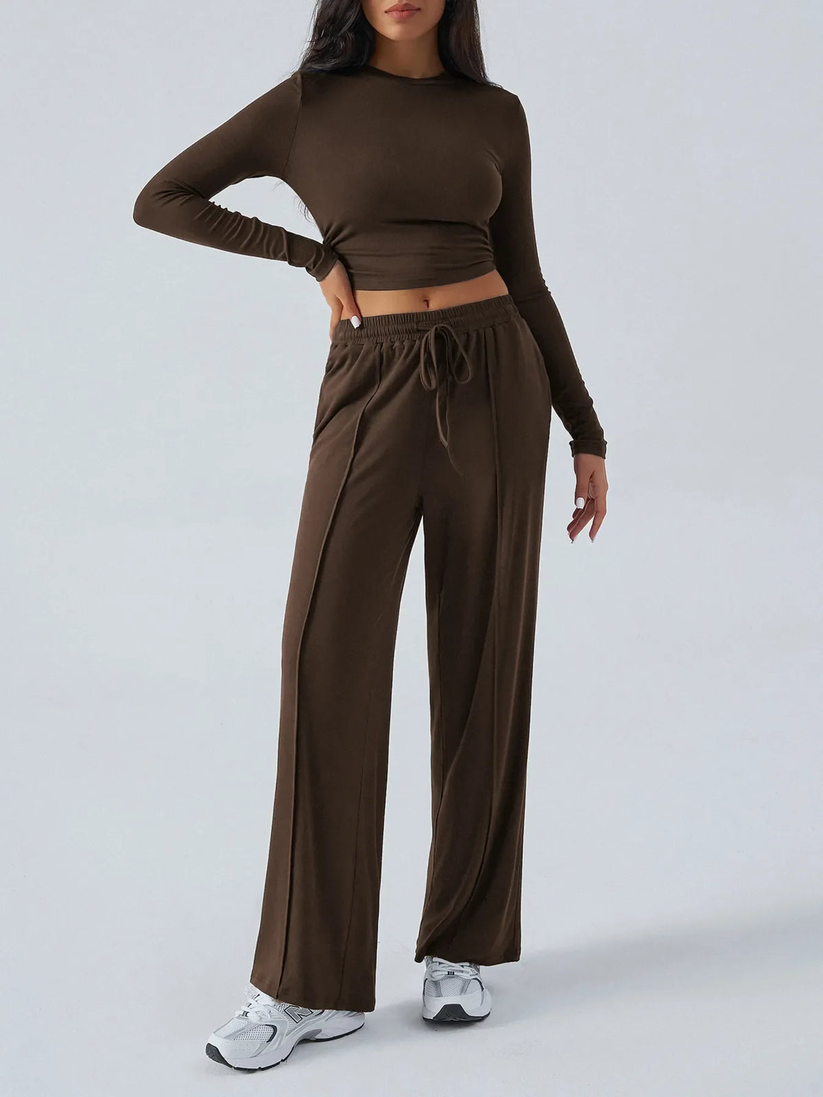 Round Neck Long Sleeve Top and Pants Set