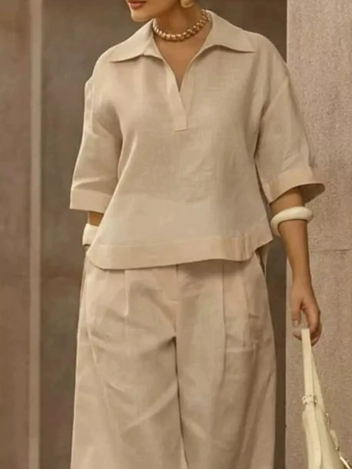 Full Size 3/4 Sleeve Top and Wide Leg Pants Set Plus Size