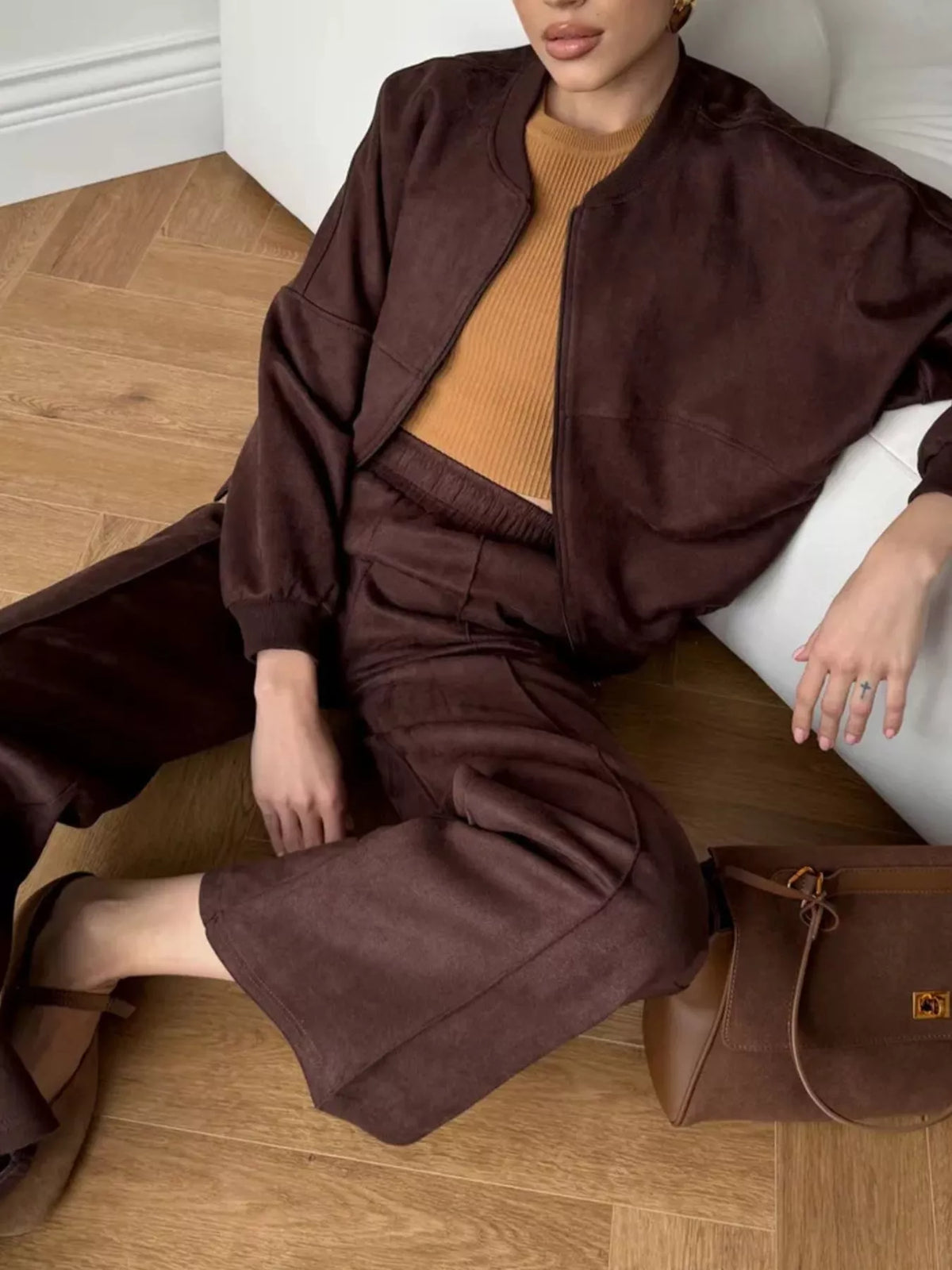 Zip Up Sweatshirt and Wide-Leg Pants Set