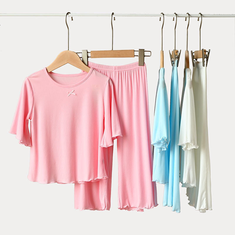 Girls' Ice Silk Pajama Top And Pants Set