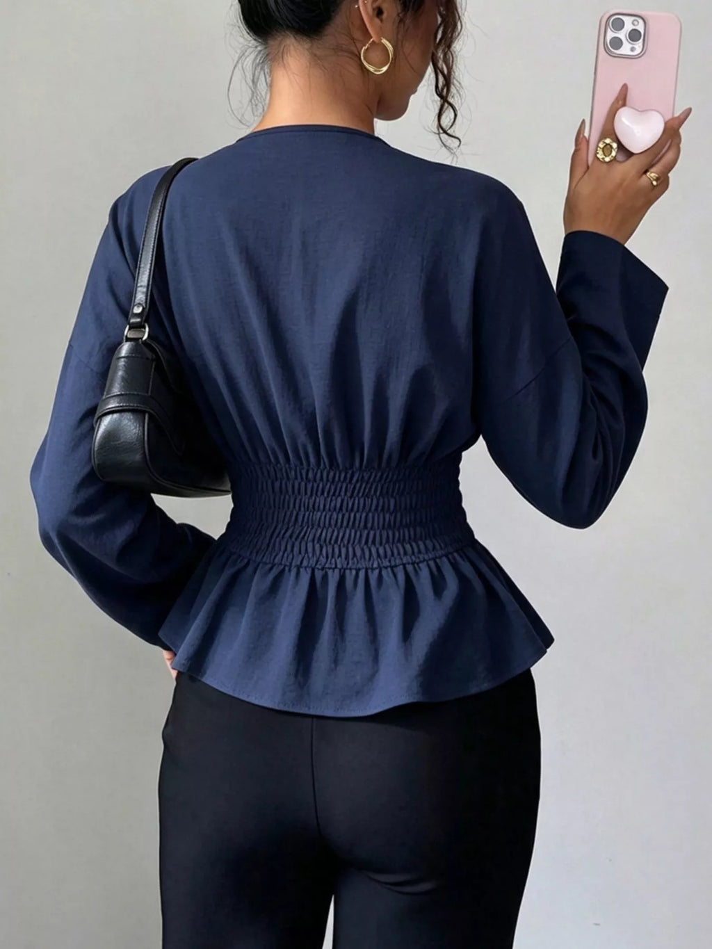 Surplice Long Sleeve Wrap Blouse