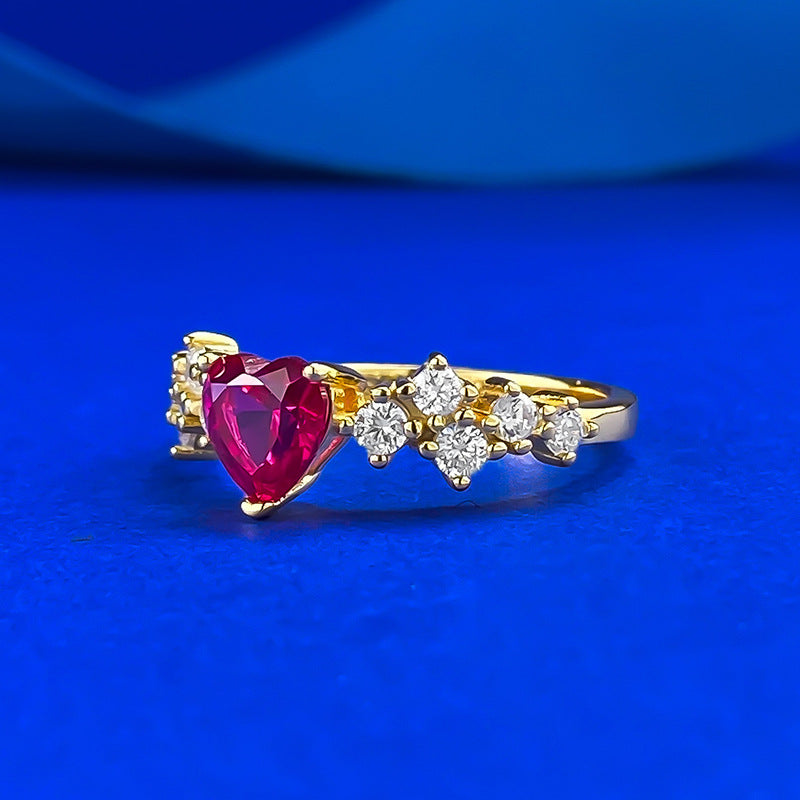 S925 Silver Gold-colored Blood-red Diamond-studded Ring For Women
