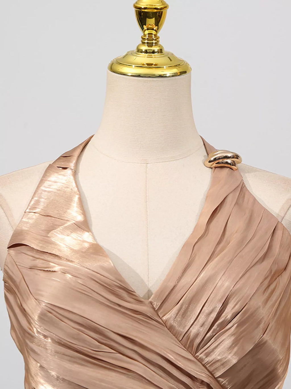 Halter Neck Ruched Maxi Dress – Champagne