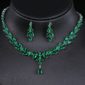Elegant Long Horse Eye Water Drop Zircon White Gold Necklace Earrings Jewelry Suit