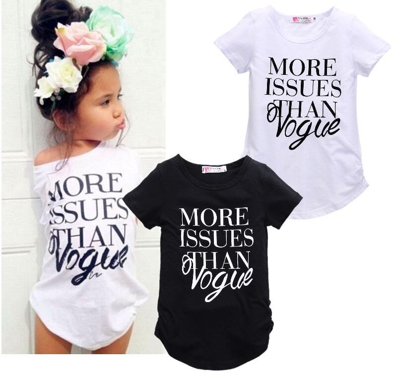 Summer girls black and white short sleeve letters