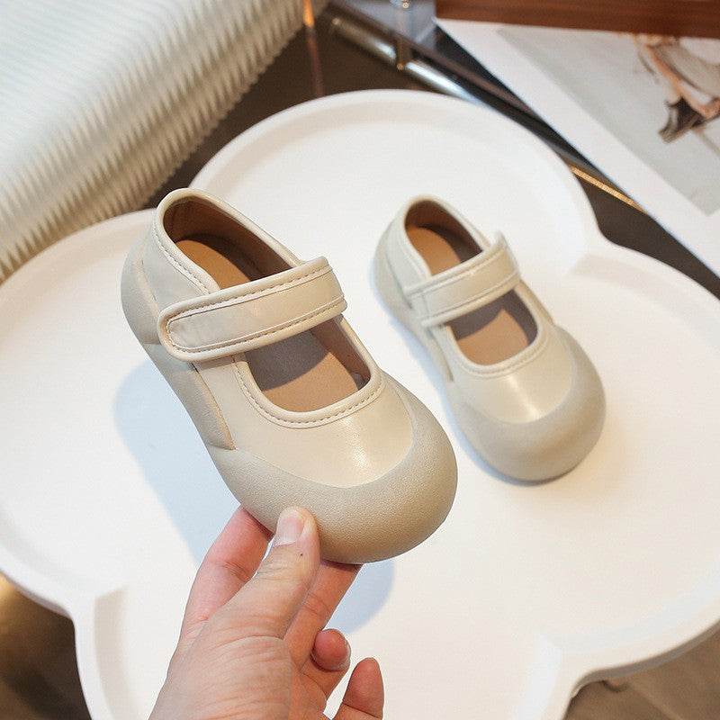Children's Small Leather Shoes, Girls' Round Toe Soft Sole, Straight Strap, Shallow Mouth French Single Shoe, Versatile Leather Shoes