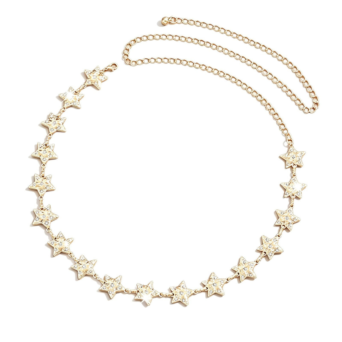 Women Full Paved CZ Star Metal Waist Chain, Adjustable Y2K Belly Body Belt