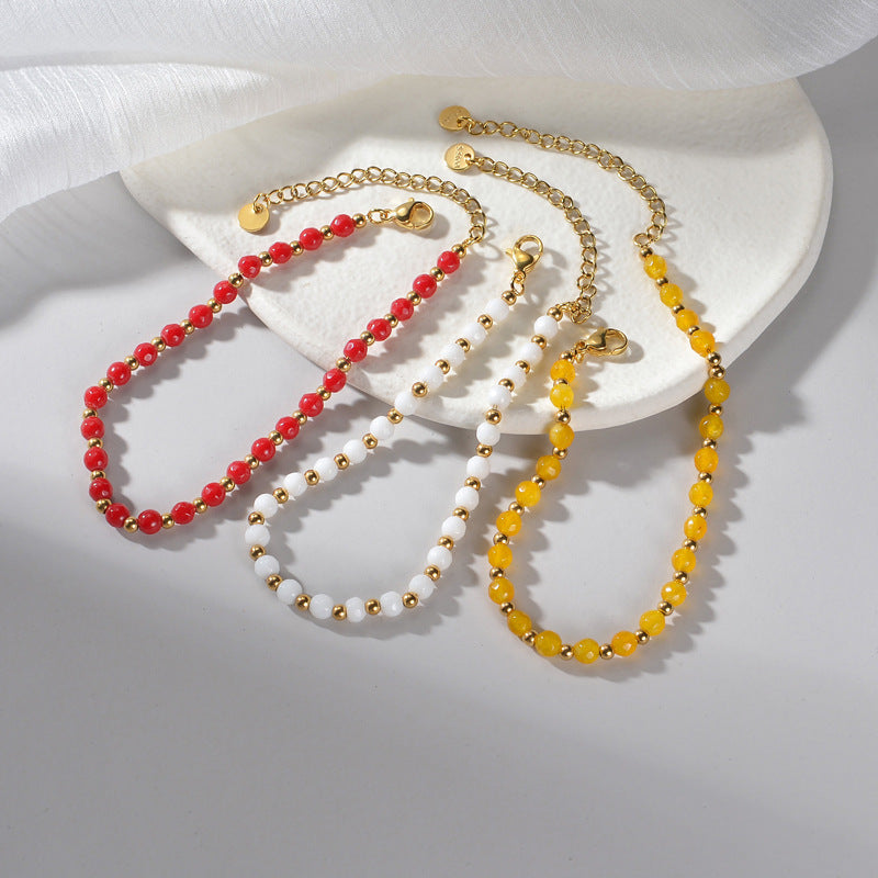 Stainless Steel Beaded Chain Bracelet For Women
