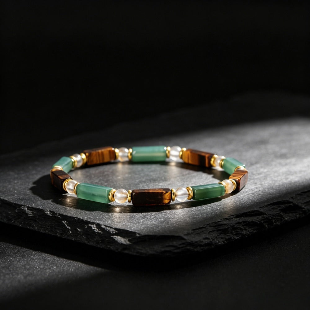 Tigers Eye And Green Aventurine Beaded Bracelet