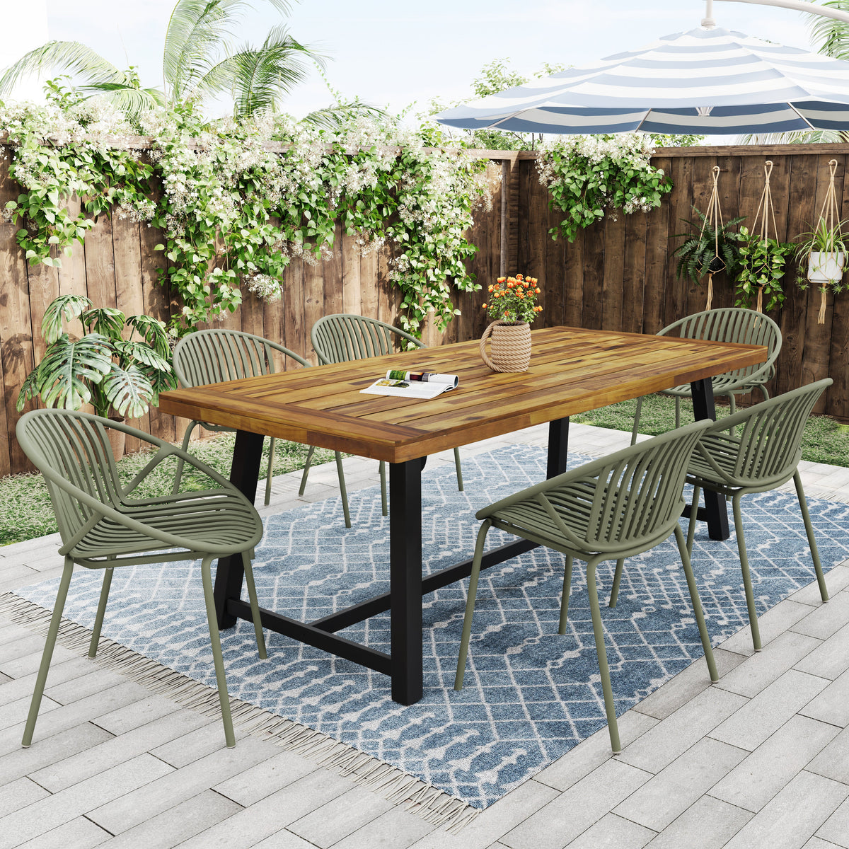 7 Pieces Outdoor Modern Dining Set with Stackable Chair