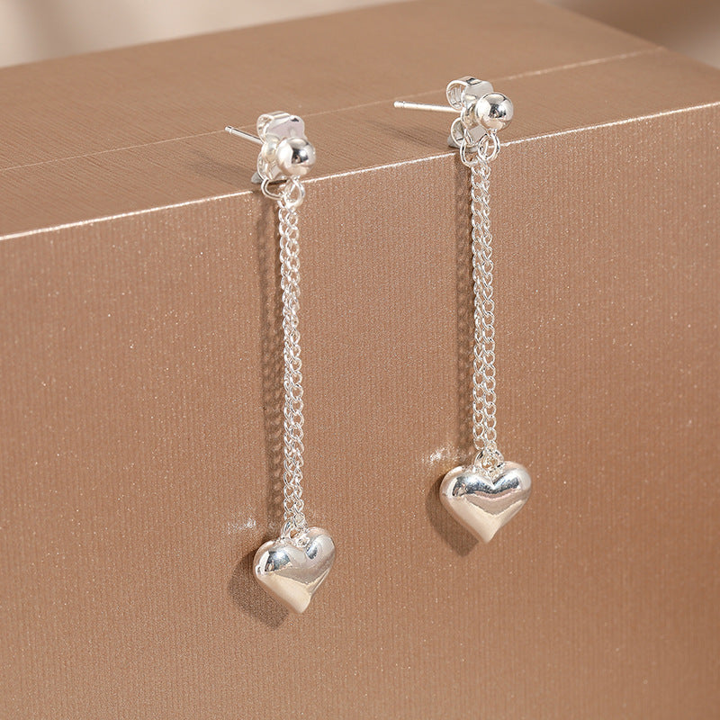 Minimalist Heart Chain Drop Earrings Silver Tone Brass Women Romantic Daily Party Fashion Jewelry Elegant