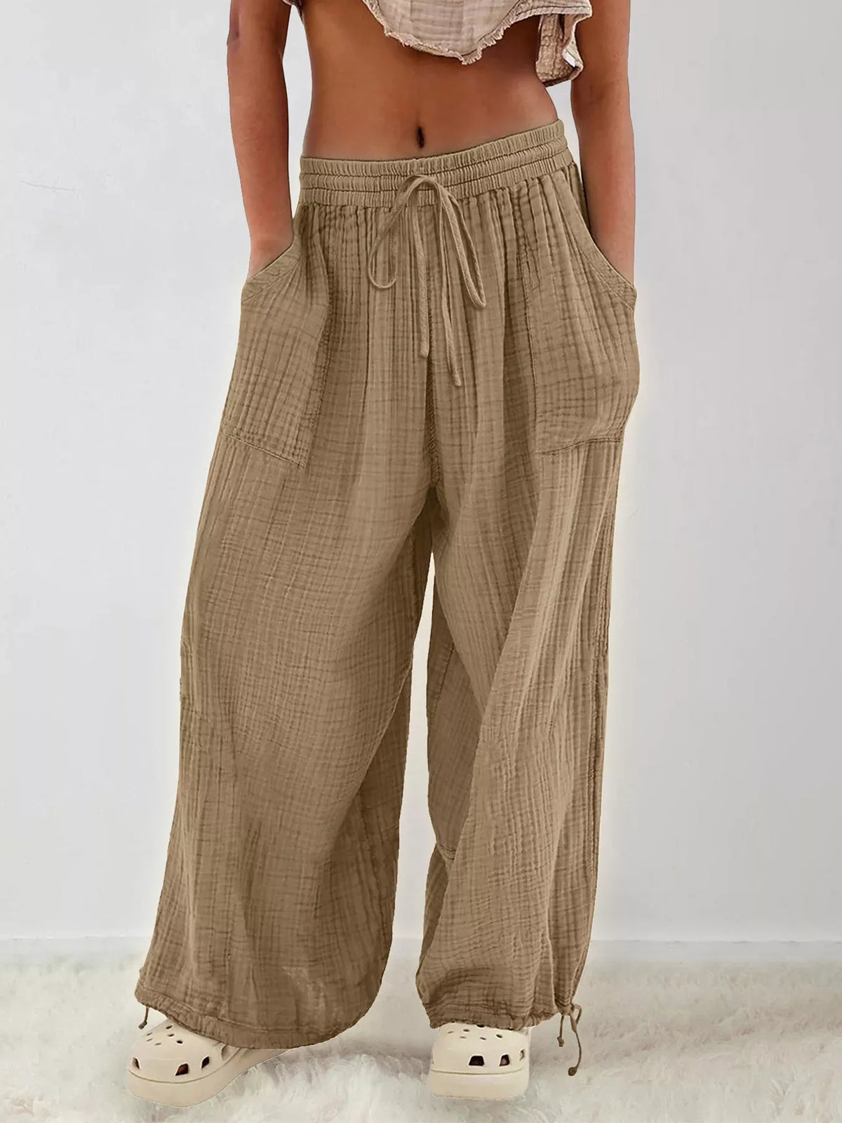 Loose Fit Gauze Drawstring Pants