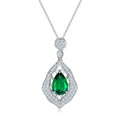 S925 Silver 5.4g Platinum Plated 4ct Lab-Created Emerald Necklace, 12x8mm Teardrop Pendant, 40&5cm