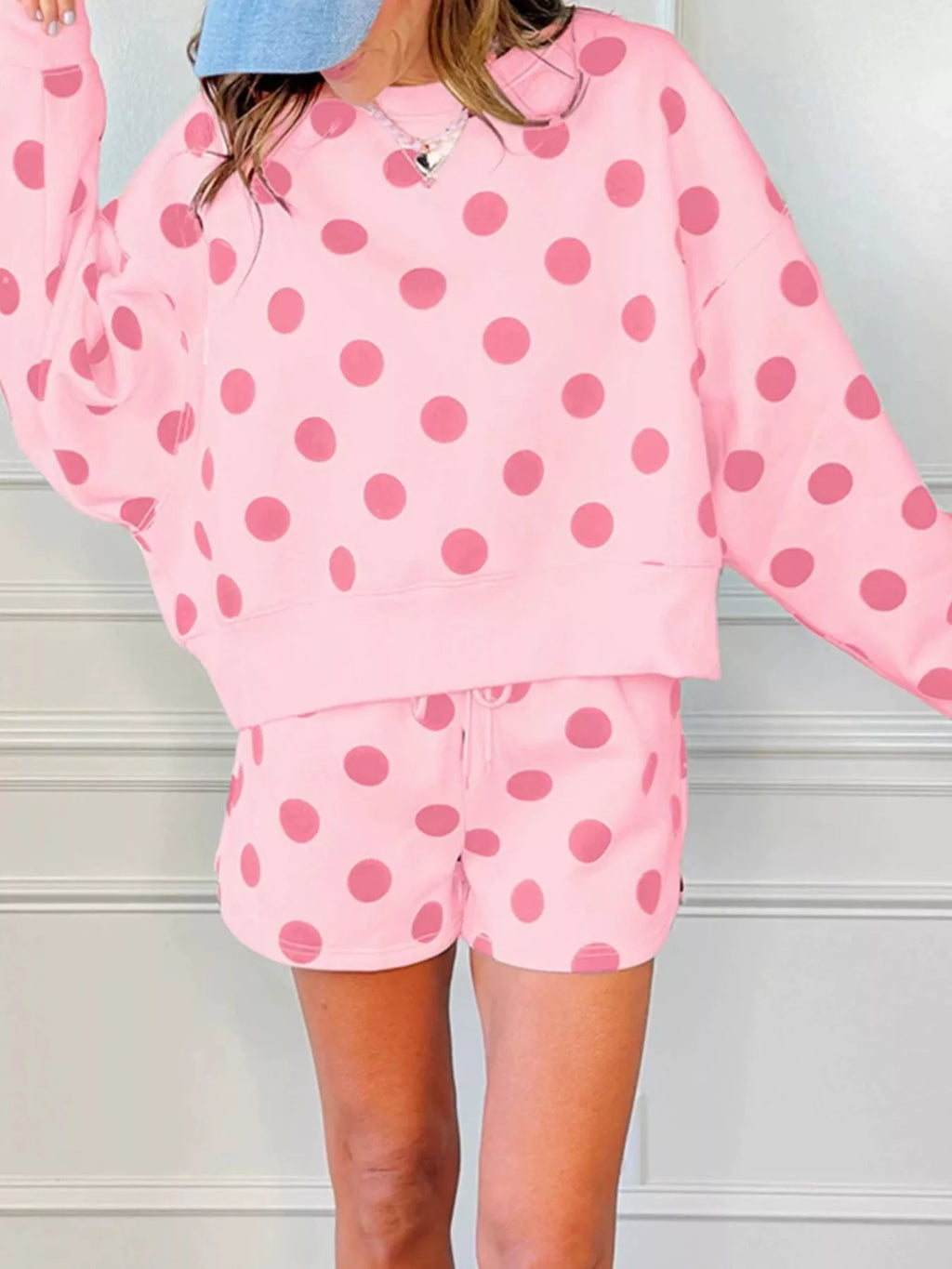Polka Dot Crewneck Sweatshirt and Shorts Set
