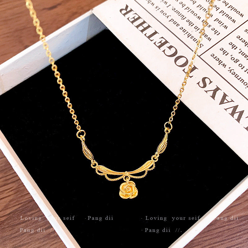 French Vintage Lace Skirt Rose Flower Pendant Clavicle Chain Necklace Women Neck Jewelry For Daily Dating Banquet Party Occasions