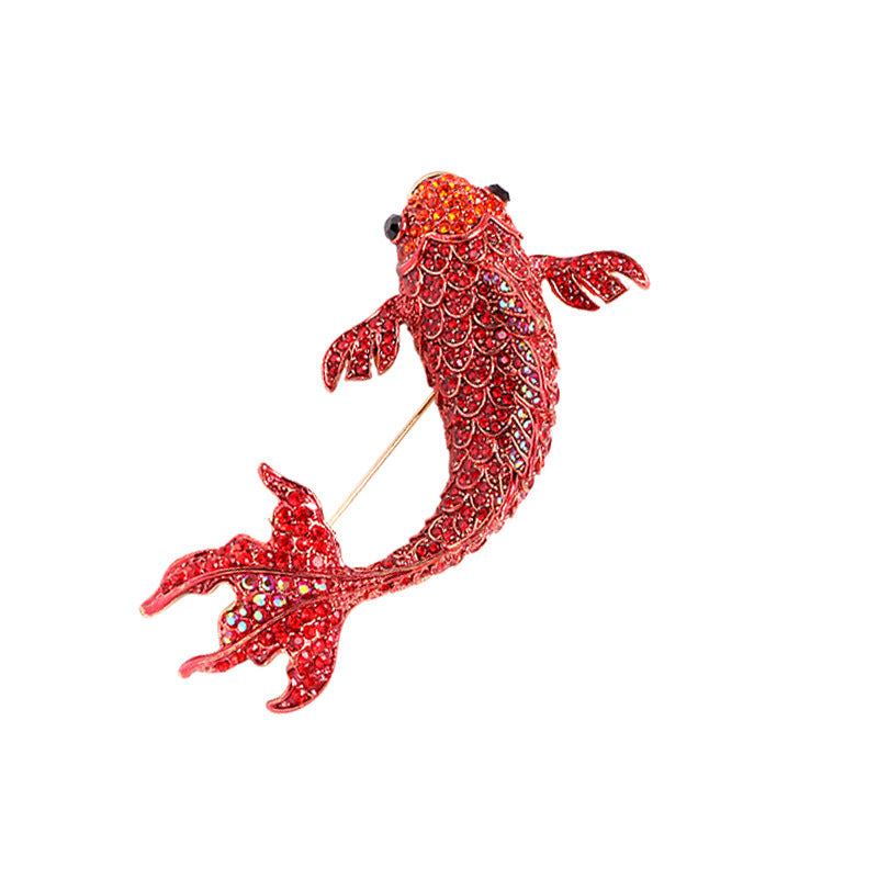 Chinese-style Red Koi Rhinestone Brooch