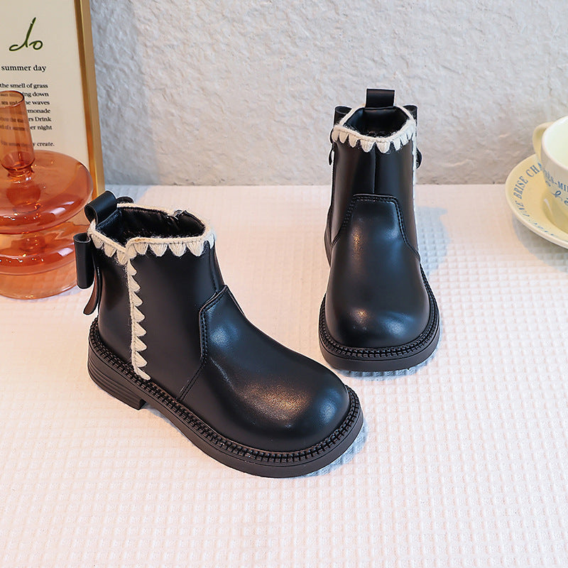 Girls' Soft-soled Velvet-lined Leather Boots