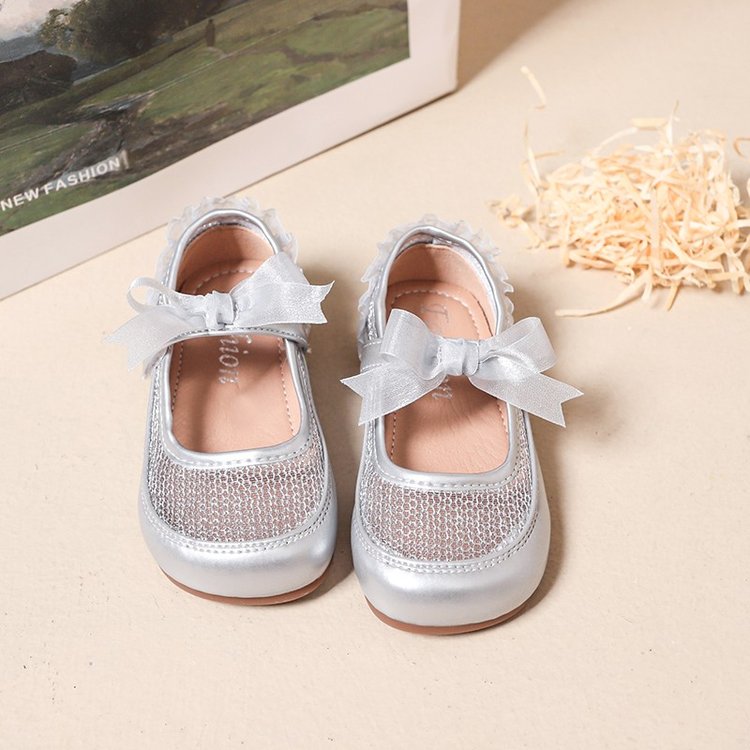 Girls' Fashion Mesh Soft Sole Anti Slip Lace Bow Low Top Princess Single Shoe
