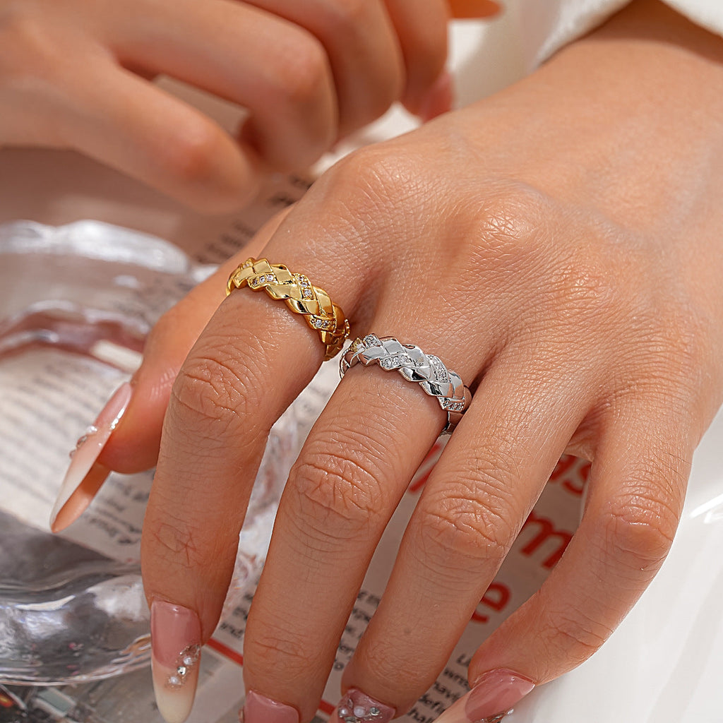 Gold Plated Zircon Textured Ring Women Finger Jewelry For Daily Dating Banquet Party Occasions
