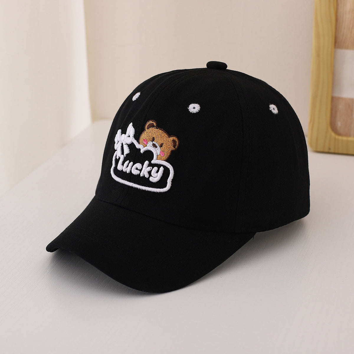 Children's Single-color Cute Little Bear Bow Tie Embroidered Adjustable Simple Casual Baseball Cap Suitable For Travel And Sports