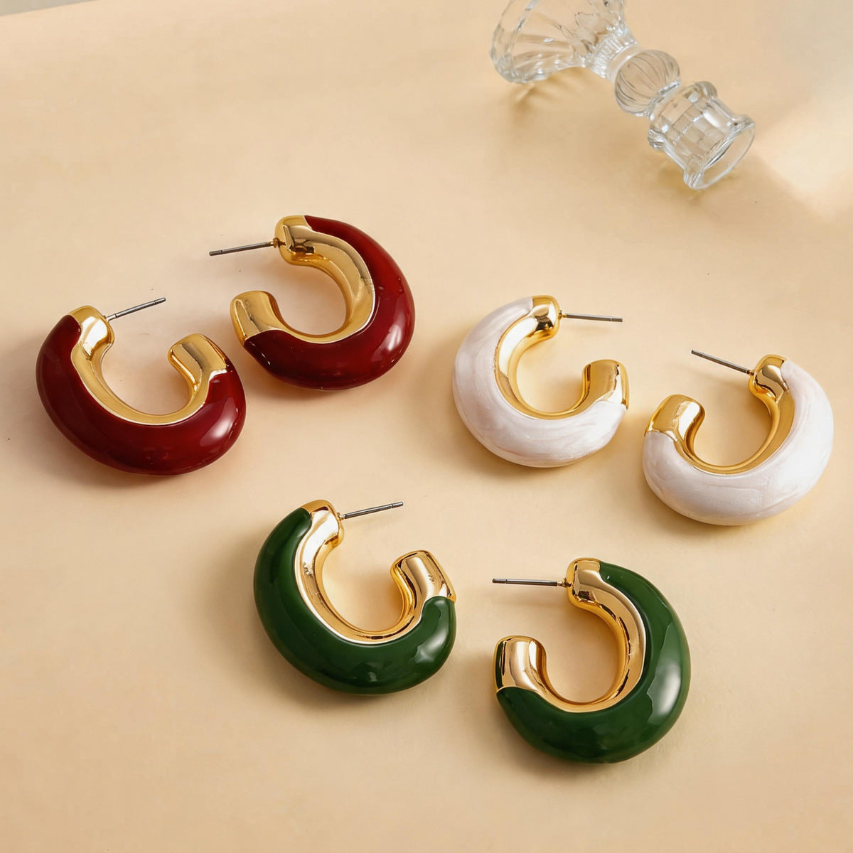 Vintage Retro Style Enamel Oval Stud Earrings Women Ear Jewelry For Daily Dating Banquet Party Occasions