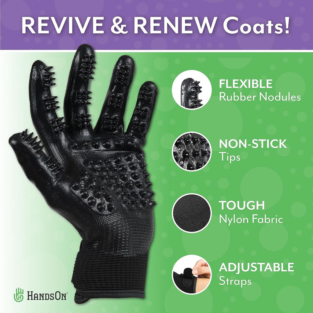 HandsOn Pet Grooming Gloves for Dogs Cats & Horses Black Assorted Sizes