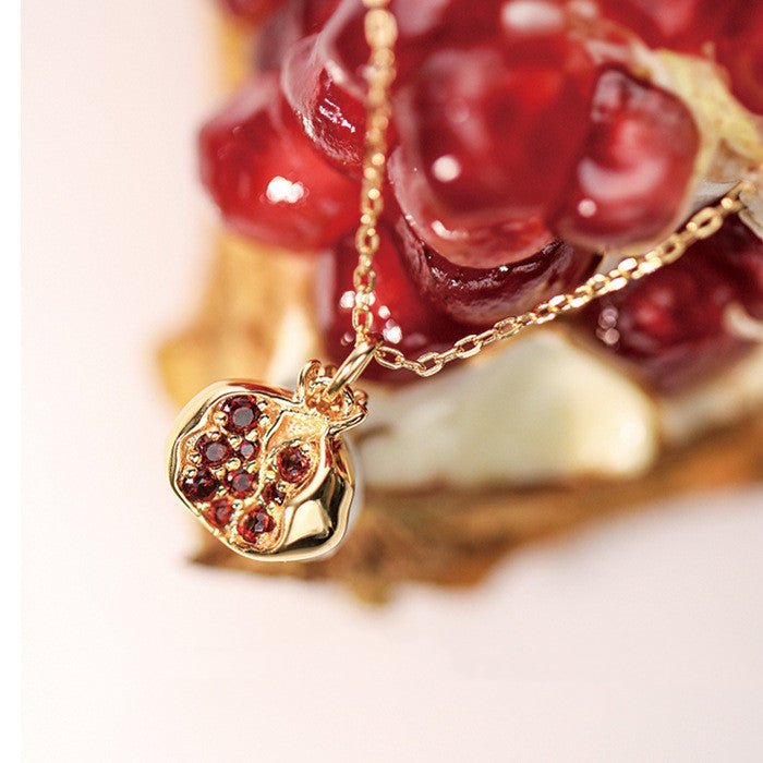 Silver Plated K Gold Pomegranate Necklace Ladies Retro