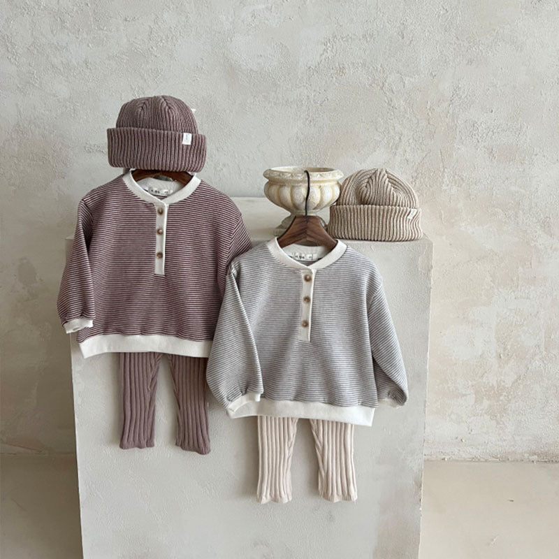 Infant Toddler Home Wearable Sunken Stripe Knitted Leggings