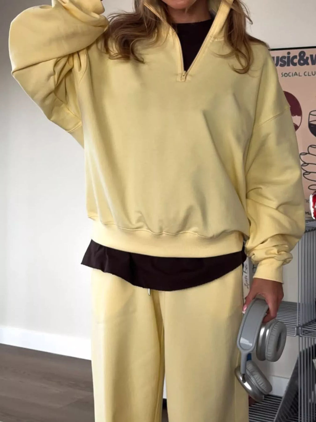 Quarter-Zip Top and Wide-Leg Sweatpants Set