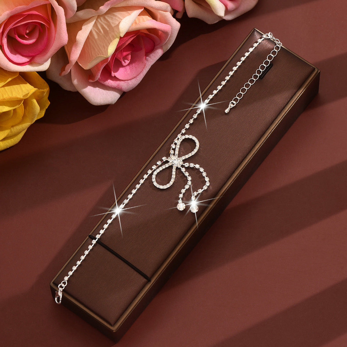 2026 New Style Sweet And Simple Rhinestone Bow Tassel Anklet Summer Seaside Beach Vacation Style Foot Jewelry Wholesale